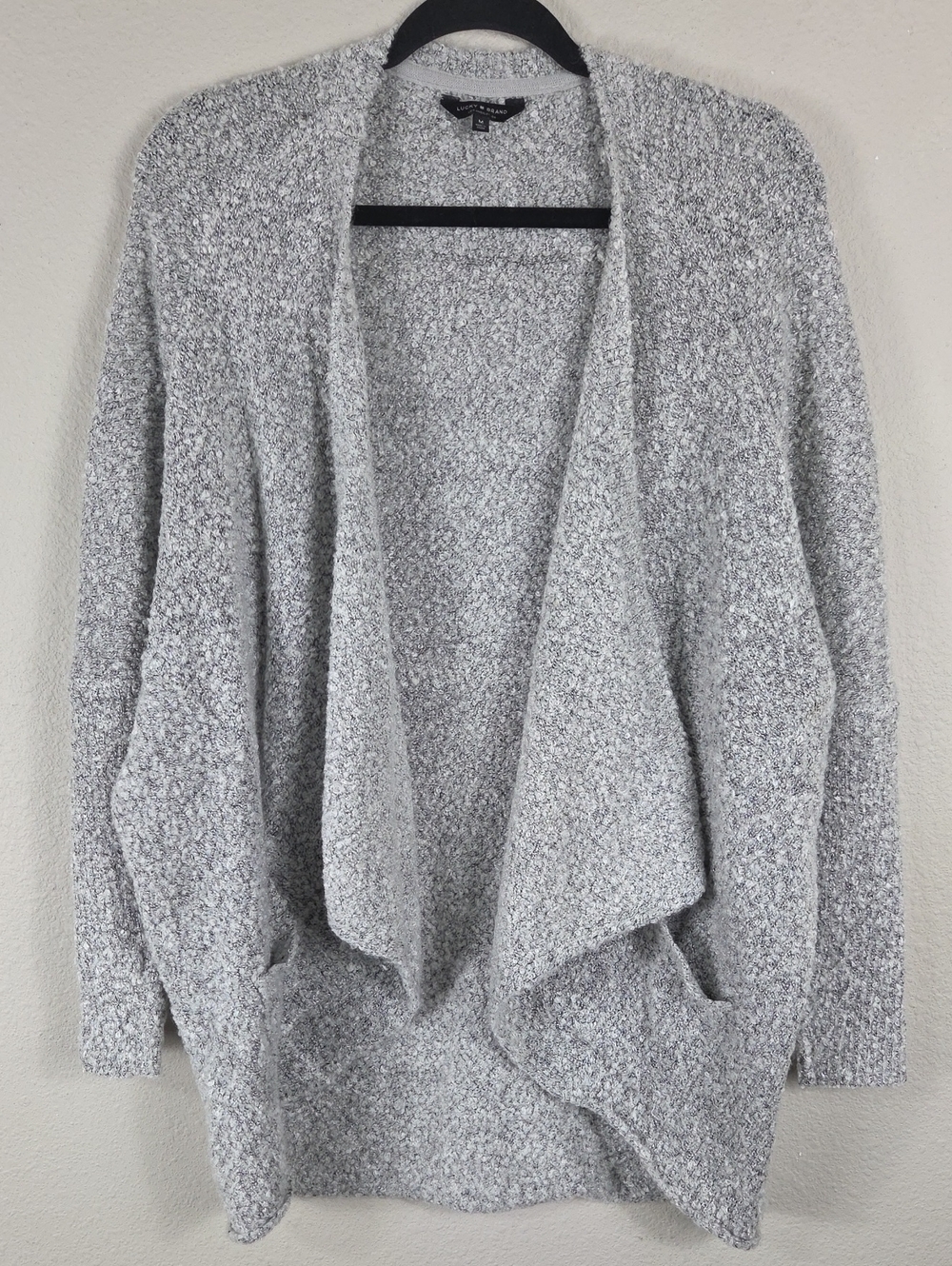 Lucky Brand Gray Open Front Textured Cardigan Sweater Long Sleeve Size Medium